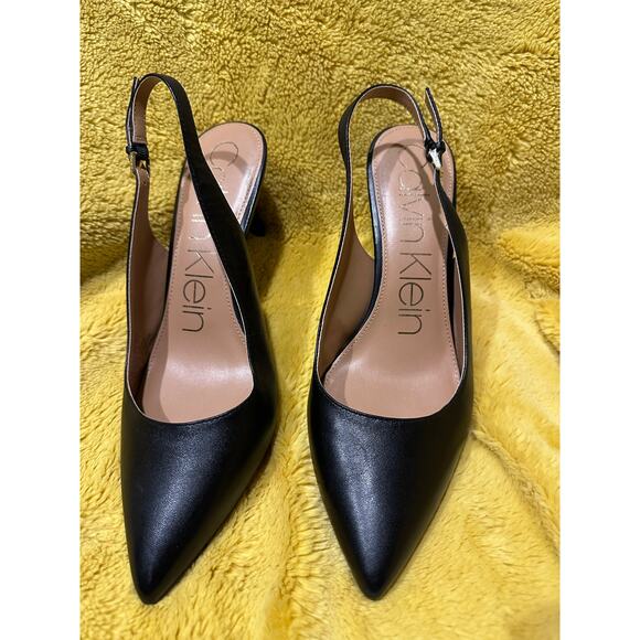 Calvin Klein Giona Slingback Pump, shiny Black, Women's size 9 leather heels - Picture 1 of 8